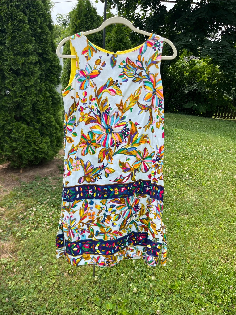 Vintage Colorful Navy Floral Border Print Sleeveless Dress